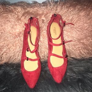 Red suede flats